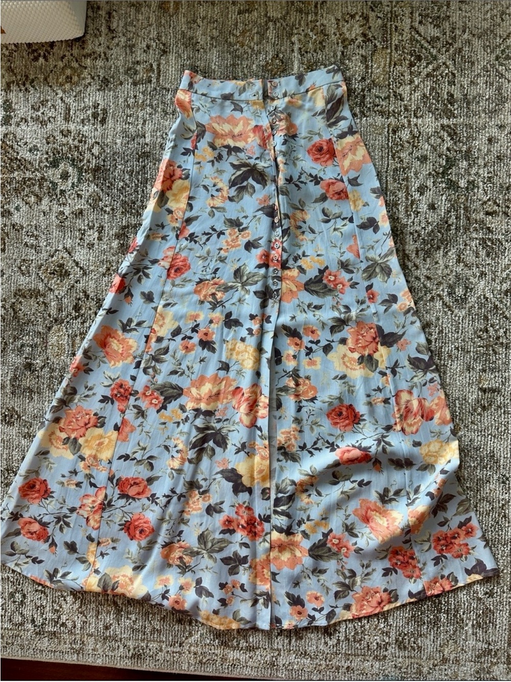 NWOT MAJORELLE Light Blue Floral Button-Front Maxi Skirt